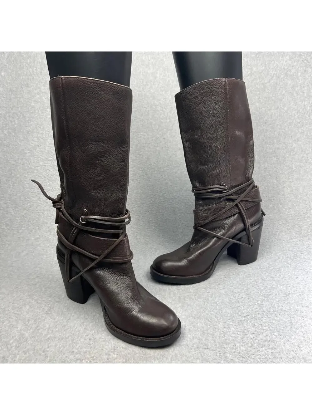 Vince Camuto Womens Leather Skylas Boots 9.5 Moto Biker Western Cowboy Brown